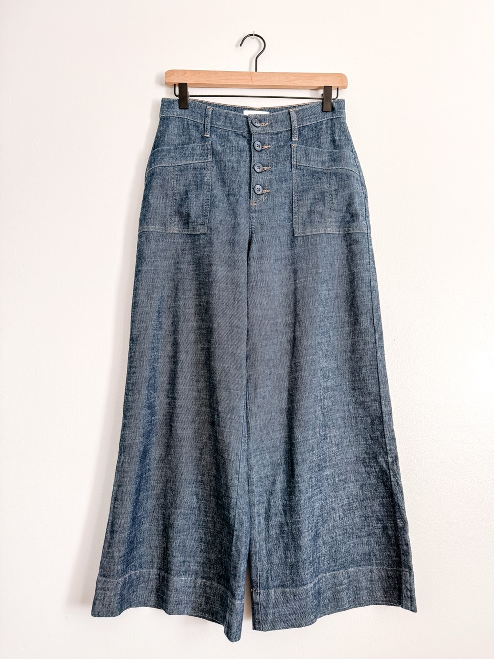 EVEREVE Beth Wide Leg Pants Hemp Blend Chambray Blue Size 27